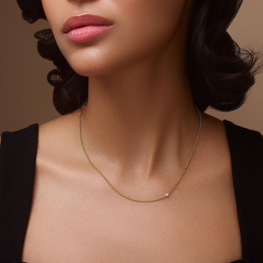 Bombé Cable Chain with Princess Cut Diamond