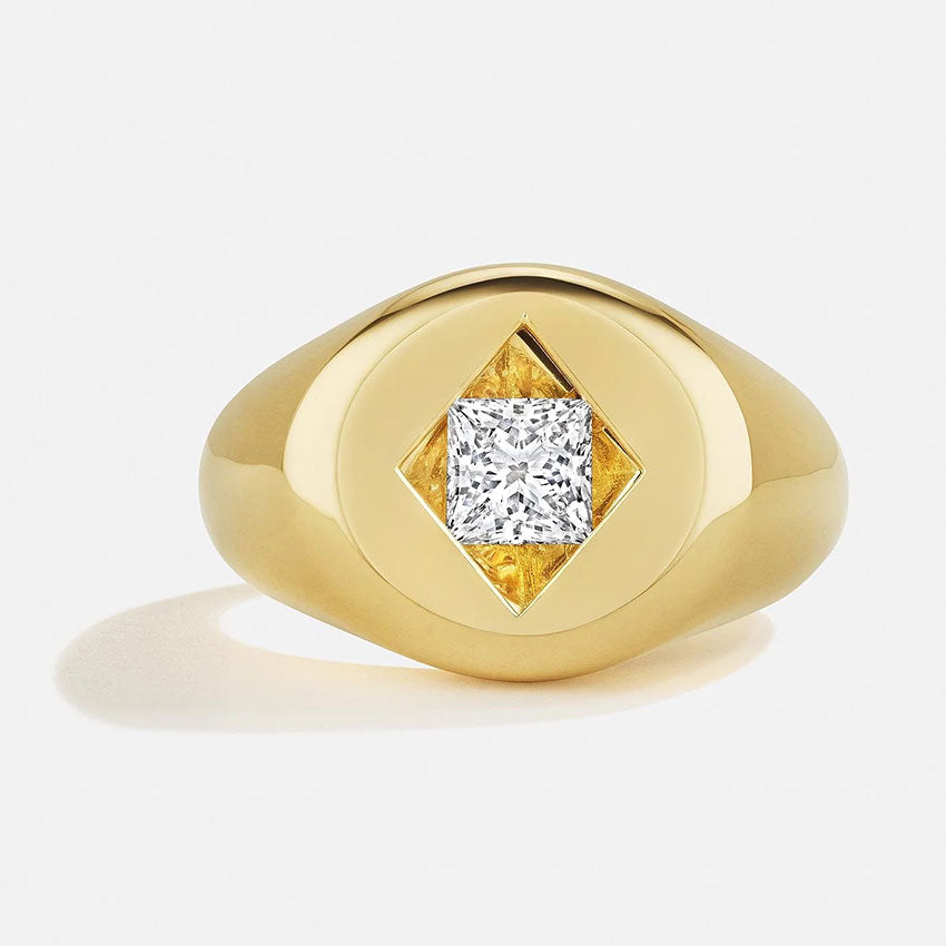 Bombé Signet Ring with Floating Diamond