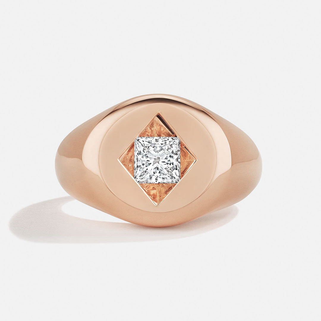 Bombé Signet Ring with Floating Diamond