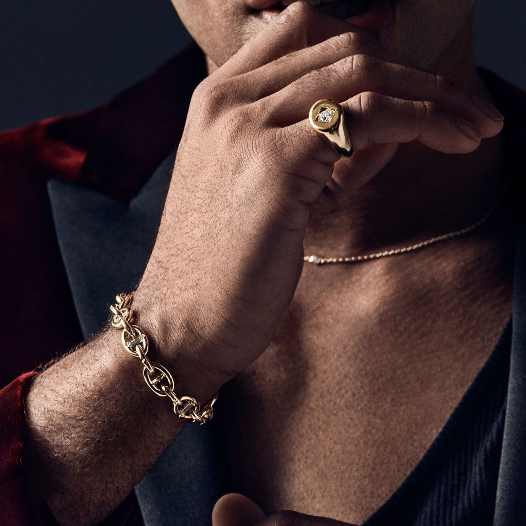 Bombé Signet Ring with Floating Diamond