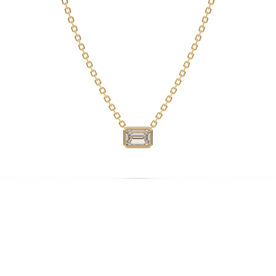 Classic Emerald Bezel Solitaire Necklace, Yellow Gold - In Stock
