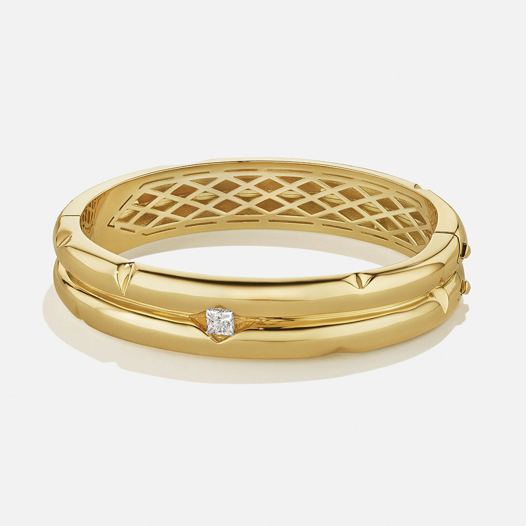 Bombé Double Bangle with Floating Diamond – Aether Diamonds
