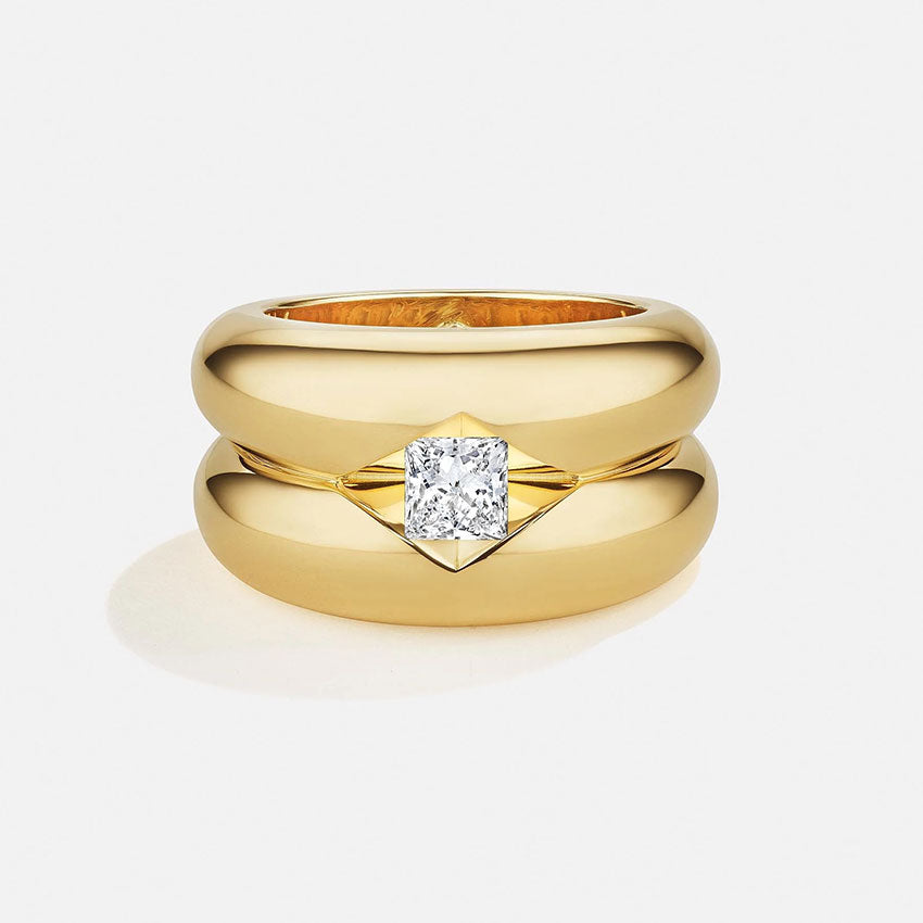 Bombé 2-Row Ring with Floating Diamond