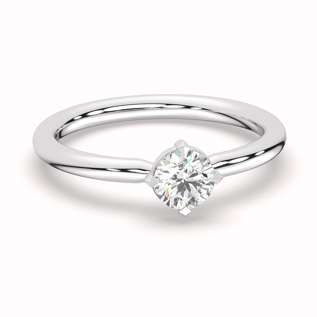 Low-Profile Solitaire Diamond Ring with Hidden Halo