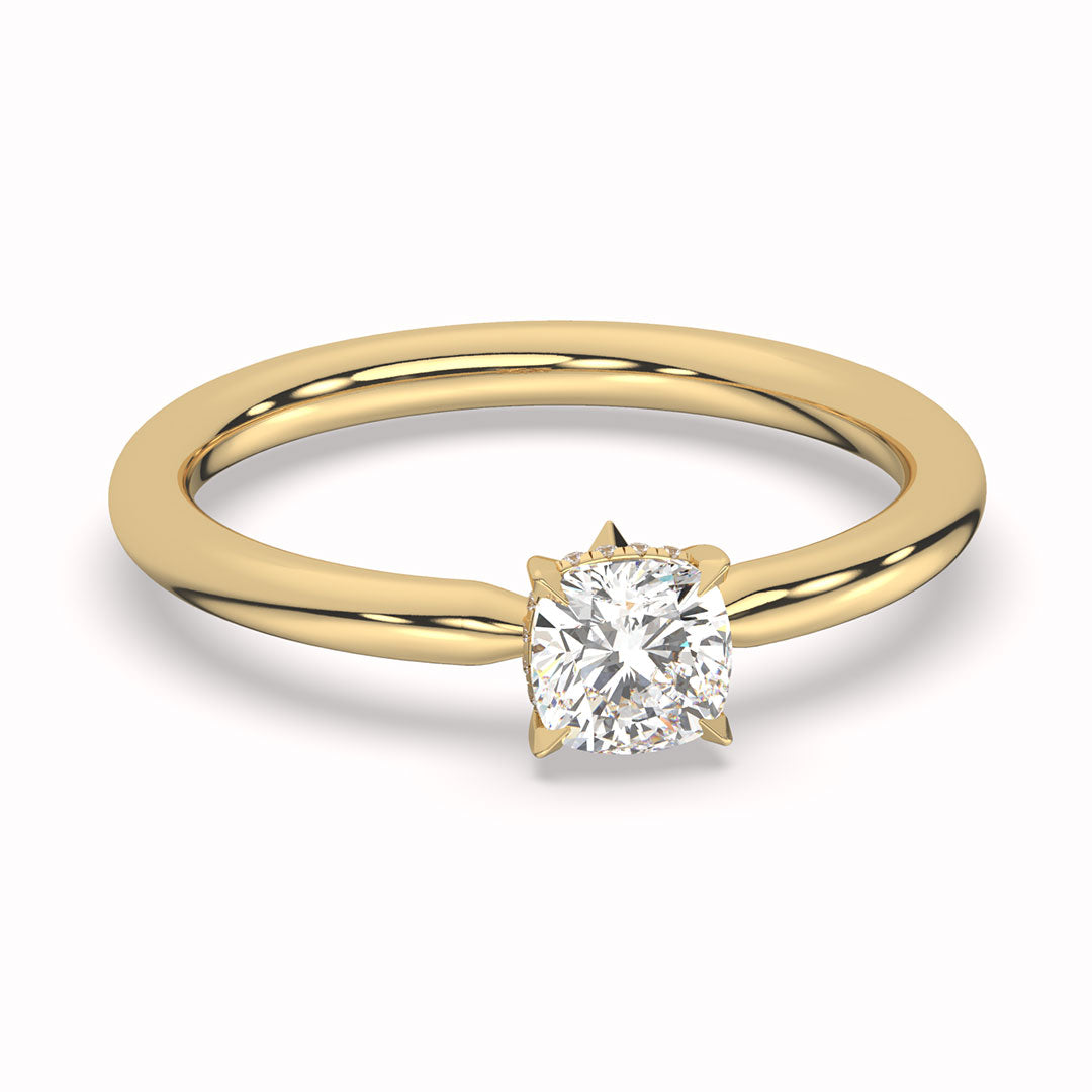 Low-Profile Solitaire Diamond Ring with Hidden Halo
