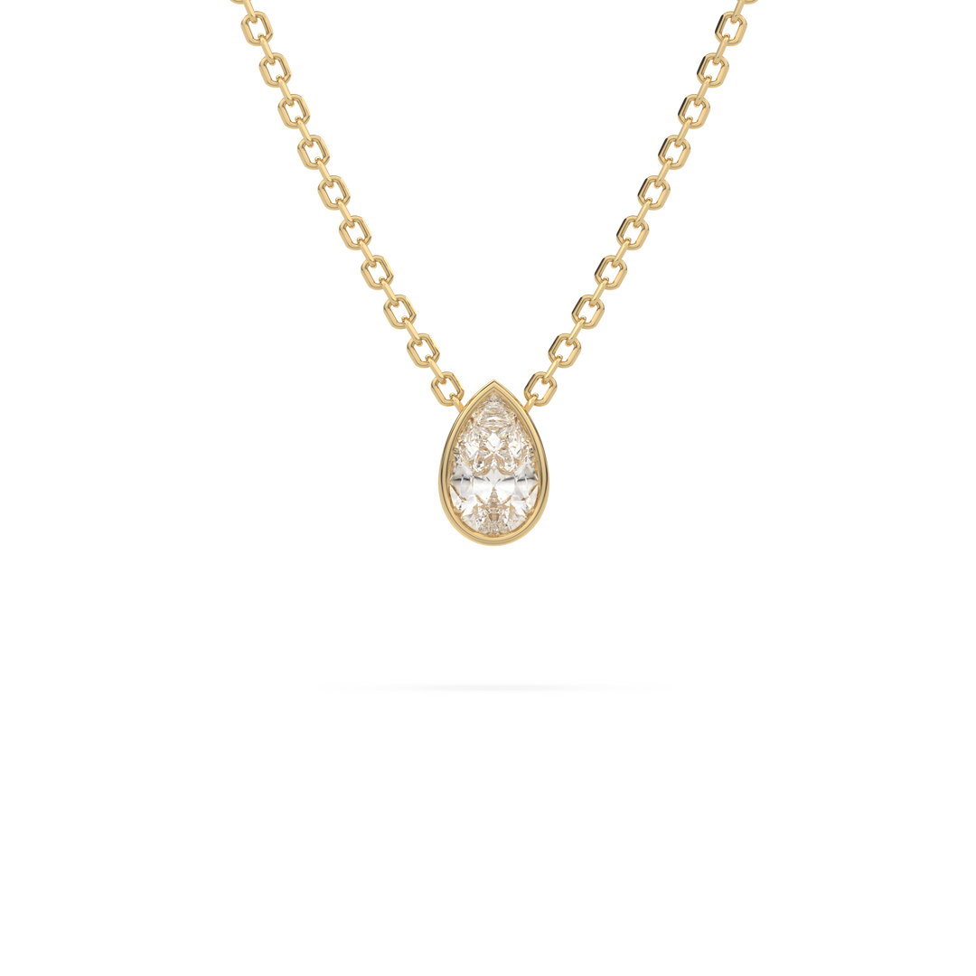 Classic Bezel Set Pear Cut Diamond Solitaire Necklace - In Stock