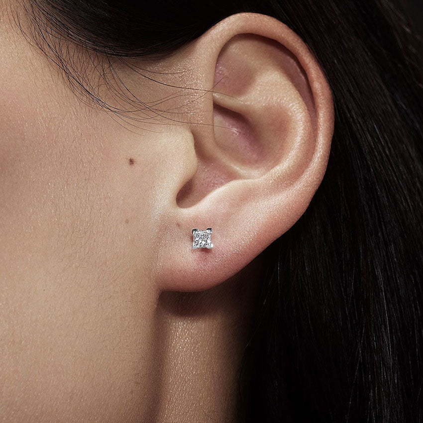 Petite Princess Cut Solitaire Diamond Stud Earrings - In Stock