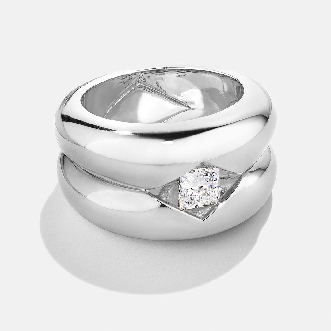 Bombé 2-Row Ring with Floating Diamond